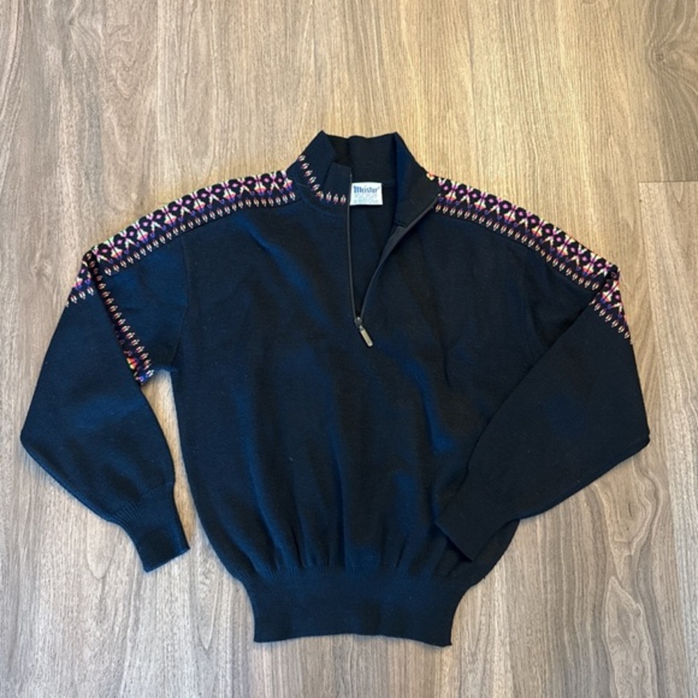 Vintage meister wool blend 1980s black and pink ski sweater